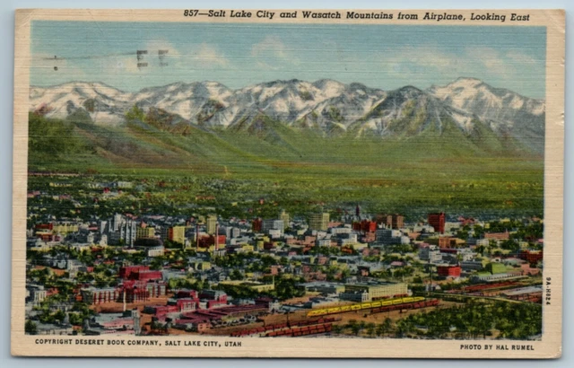Airplane View Wasatch Mountains Salt Lake City Utah UT Postcard July 26 1958