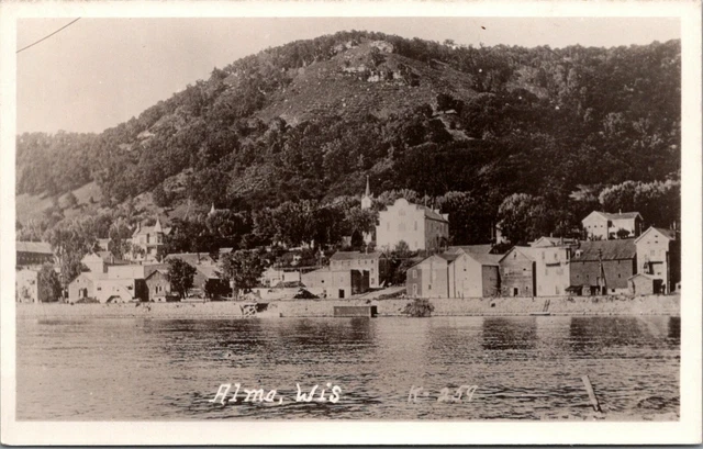 Alma Wisconsin~Town View From Mississippi Riverfront~1920-30s Real Photo~RPPC