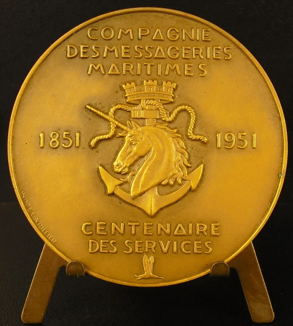 MEDAILLE COMPAGNIE DES messageries maritimes 1951 Licorne et bateau