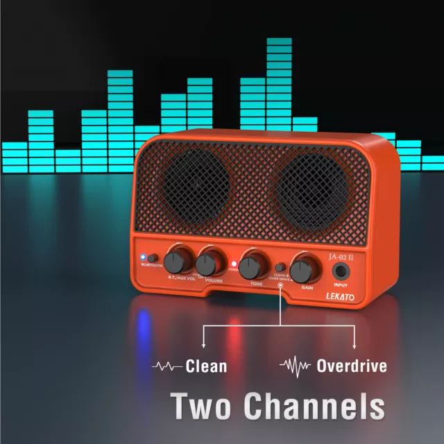 LEKATO Bluetooth 5.0 Mini Guitar Amplifier 5W Rechargeable Electric AMP Orange