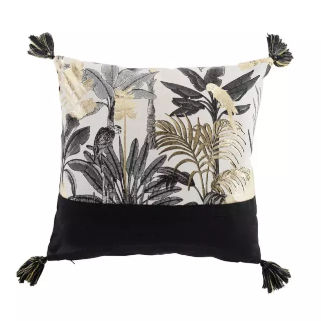 Coussin déhoussable - Palmiers et perroquets - beige, noir et or métallisé - Noi