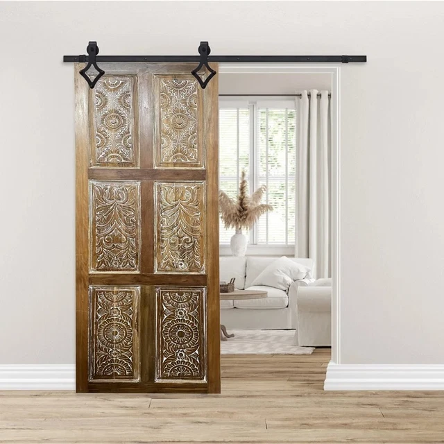 Vintage Carved Sliding Door, Whitewash Hues, Farmhouse Barndoor, Reclaimed wood