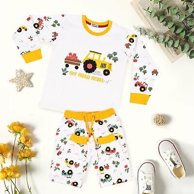 Kids Girls Boys Pyjamas Are Tractor Contrast Top Bottom Sleepwear Set