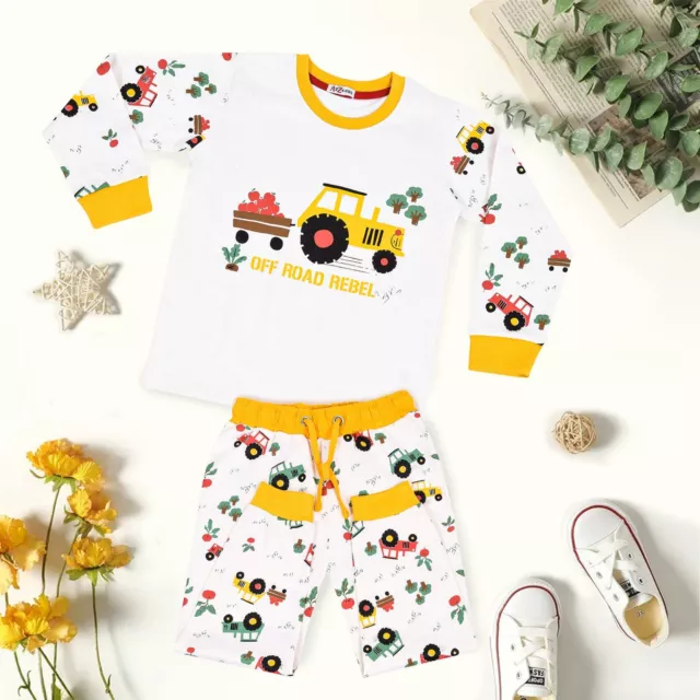 Kids Girls Boys Pyjamas You Are Tractor Contrast Top Bottom Sleepwear Set 2-13 Y
