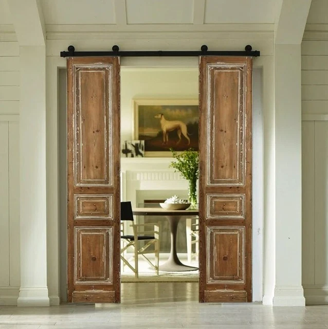 Distressed Whitewashed Barn Doors, Antique French Door Custom Size Interior Door