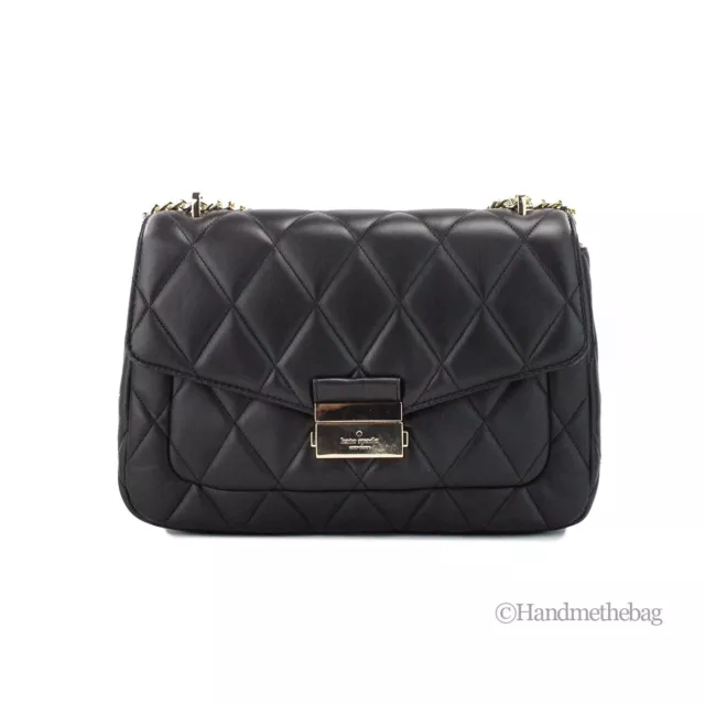 Kate Spade Carey Medium Black Smooth Quilted Leather Flap Shoulder Bag