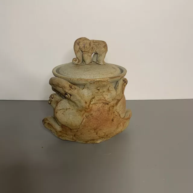 Studio Art Pottery Hand Thrown Stoneware Lidded Jar Elephants