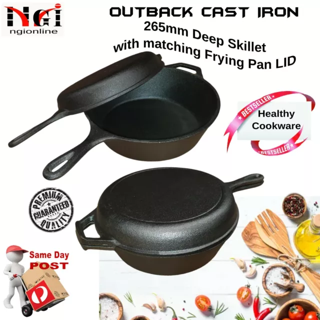 3L Cast Iron Dutch Oven Frying Pan Skillet Deep Fryer Indoor / Outdoor Cooking