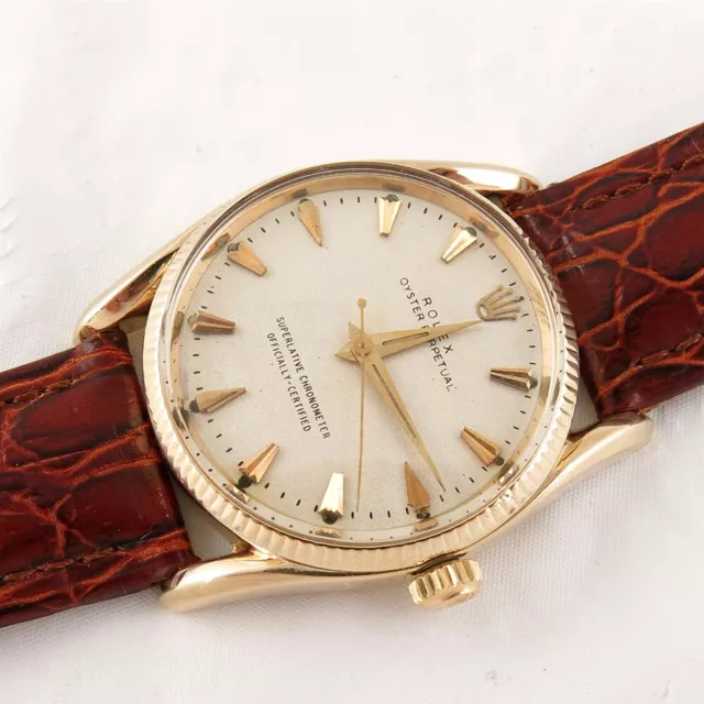 Vintage Men's 14k Gold Rolex Oyster Perpetual 1011 Bombe Lugs Wrist Watch