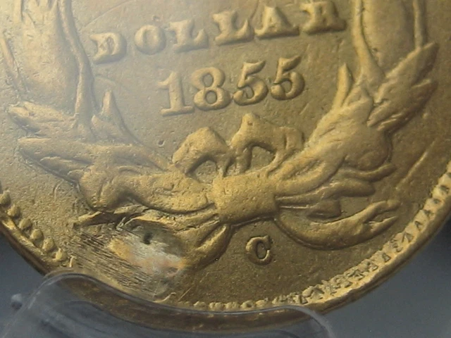 1855 C $1 Gold Indian Princess One Dollar Coin- PCGS Certified, Rare Charlotte