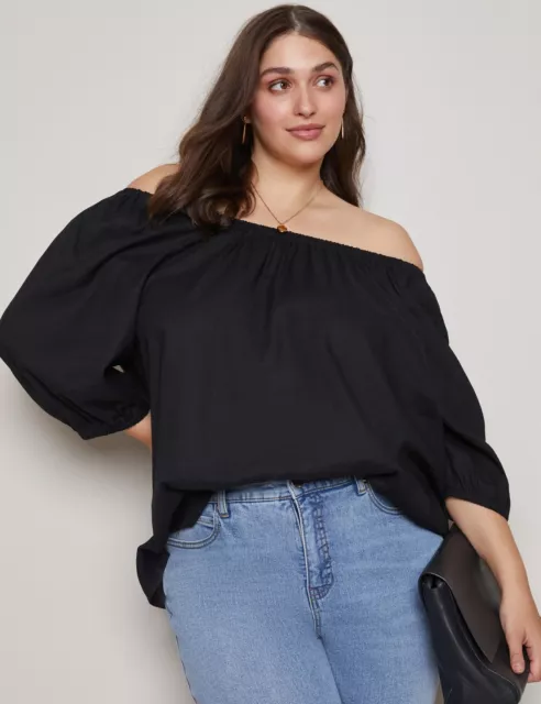 Plus Size - Womens Tops -  3/4 Sleeve Off Shoulder Woven Top - AUTOGRAPH