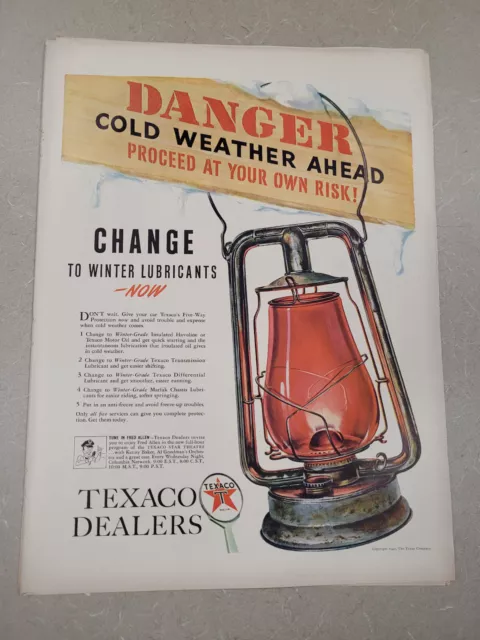 VTG 1940 Orig Magazine Ad TEXACO Gas Change To Winter Lubricants Lantern