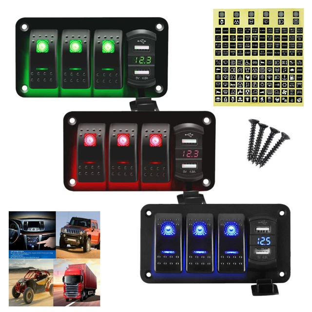 Pannello Interruttore Barca Impermeabile 5 Canali - USB 66W 12V, Presa Accendisigari 150W, Voltmetro - Per Auto, Camion, Marine - Foto 12