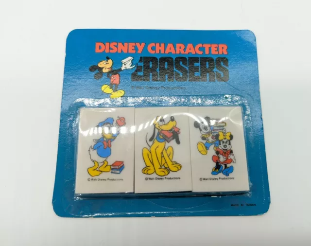 Vintage Disney Character Erasers Walt Disney Productions Mickey, Minnie, Donald