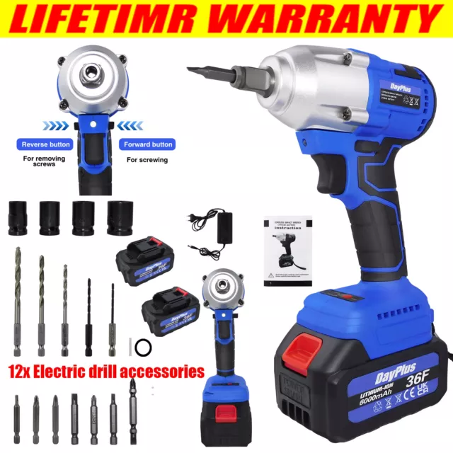 Cordless Electric Impact Wrench Gun 1/2'' High Power Driver w/ Li-ion Battery US