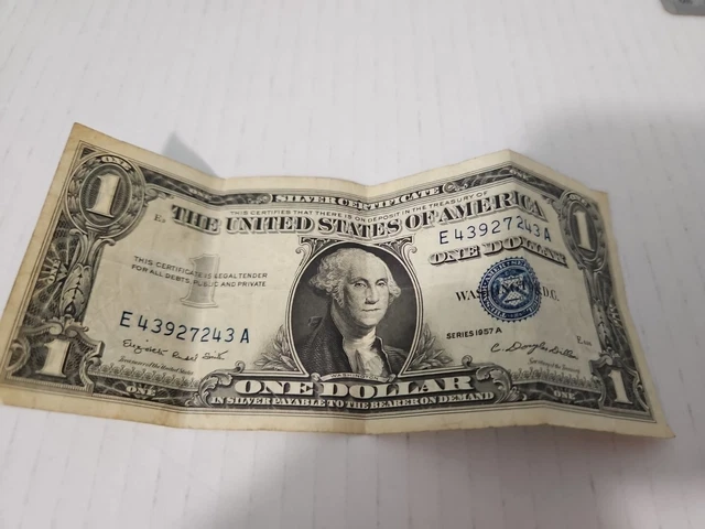 One Rare Blue Note Seal Smear 1957 1 Dollar Bill Silver Certificate Series A