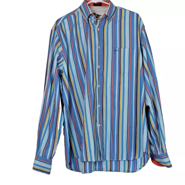 Paul Shark Yacht Club Shirt Button Up Stripe Blue Contrast Cuffs Mens XL