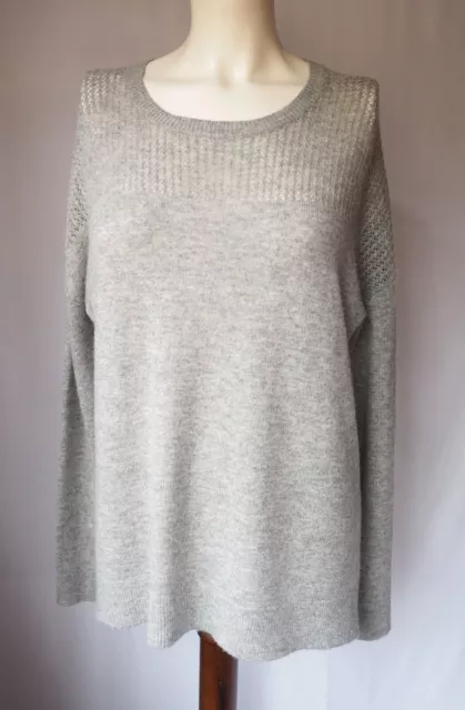 Michael Kors Merino Wool Cashmere Tunic Sweater Open Knit Relaxed Fit Gray S