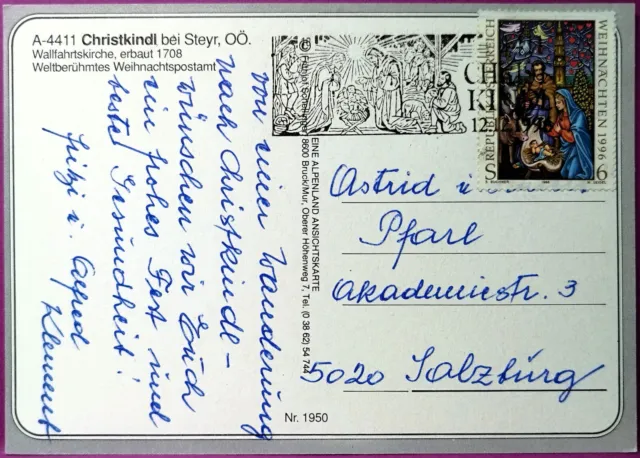 CHRISTKINDL 1996   Christkindlstempel auf Postkarte  gelaufen