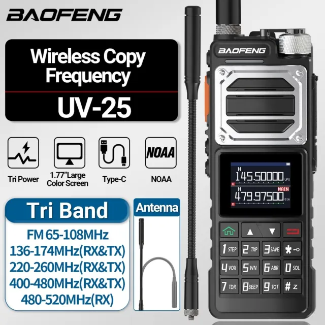 Baofeng UV-25 10W Tri Band Power Walkie Talkie Long Range Type-C Two Way Radio