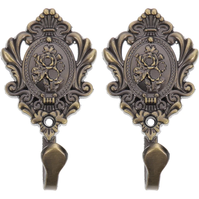 2pcs Rose Pattern Vintage Zinc Alloy Drapery Curtain Holdbacks Tieback Hooks