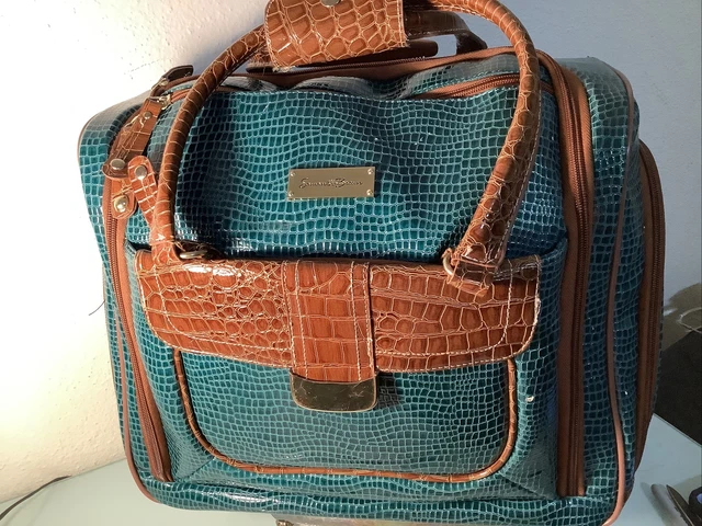 Samantha Brown Luggage. Roller Bag Green Croc With Brown Leather Trim