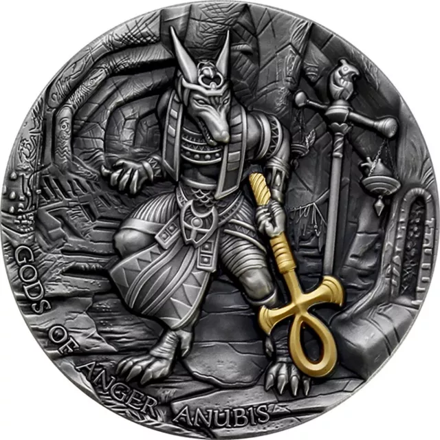 ANUBIS Gods of Anger 2 Oz Silver Coin Antique Finish 5$ Niue 2019