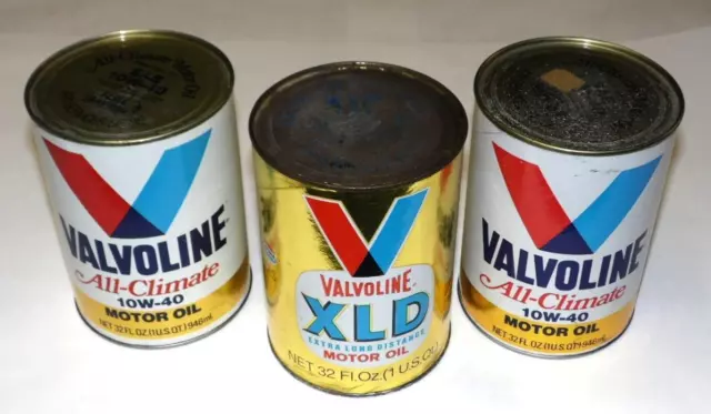 Valvoline Motor Oil Can Vintage Mixed Lot Of 3 Full Quarts Ashland Xld & All