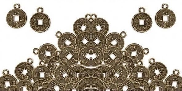 200 Antique'd Brass COIN Charms 10mm plus loop ~ Oriental / STeAmPuNk ~ Drops !