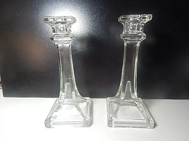 Pair of Clear Crystal Tiffany Style Candle Sticks 7.25" Tall