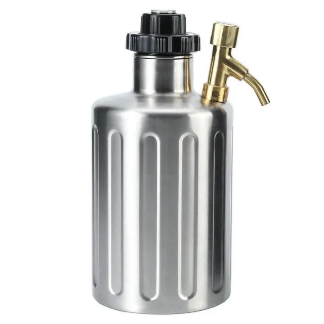 Mini Keg Pressurized Beer Growler 64-oz w/ Tap Faucet Adjustable Stainless Steel