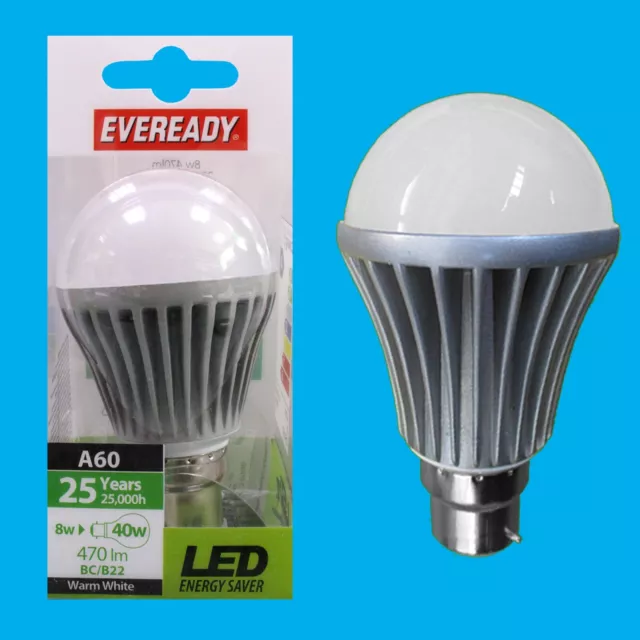 2x 8W (=40W) LED GLS A60 Warmes Weiß 3000K Glühbirnen, Bajonett Kappe B22 Lampe