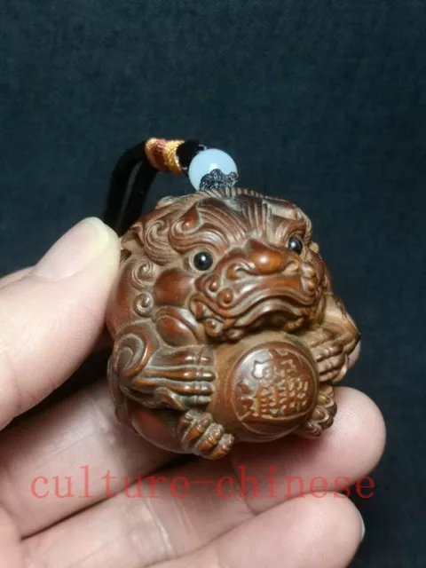 Japanese boxwood hand carved vivid lion Figure statue netsuke collectable gift
