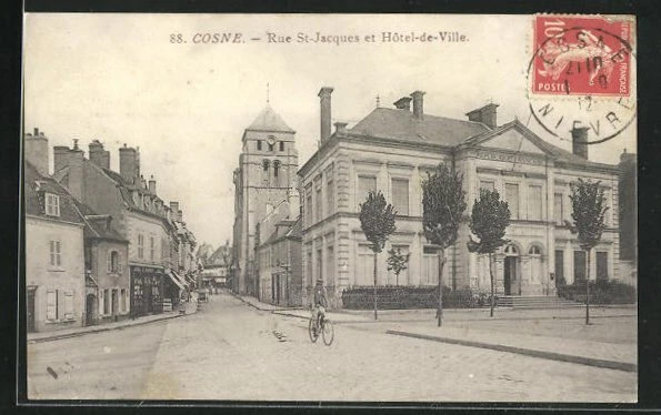 CPA Cosne, Rue St.-Jacques et Hotel de Ville 1912