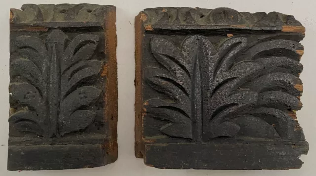 1600s - PAIR ANTIQUE GOTHIC HAND CARVED OAK WOOD FRAGMENTS ARCHITECTURAL ACCENT