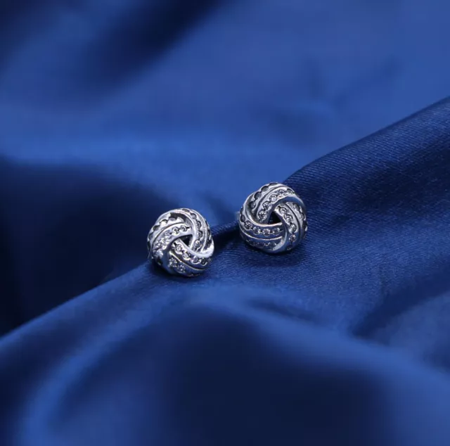 NEW SPARKLING KNOTS Round Stud Cz Womens Pandora Unique Earrings
