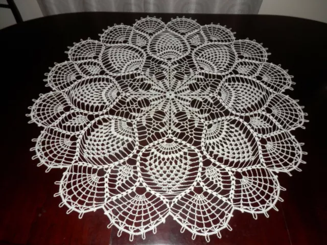 Stunning Real Handmade Crochet Tablecloth-Doily, WHITE, Round, 39", 100% Cotton