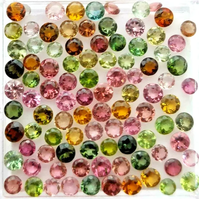 Vente en Lot 2mm Rond Facette Naturel Multi Tourmaline Desseré Calibré Gemme