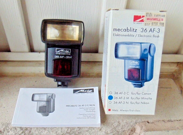 METZ MECABLITZ 36 AF3M FLASH FOR MINOLTA CAMERA w  ORIGINAL BOX & MANUAL