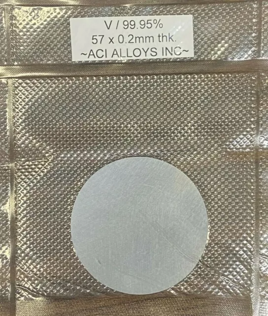 Vanadium SEM Sputter target: V 99.95% pure, 57mm diameter x 0.2mm thick