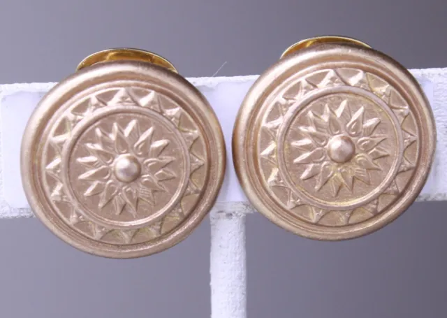 Vintage BEN-AMUN Signed Etruscan Gold Tone Earrings Clip-on