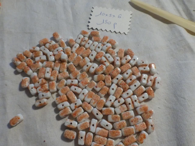 Perles Anciennes Vintage Orange Carotte - Lot De 150 - Forme Rectangle Mat - Inde 1980