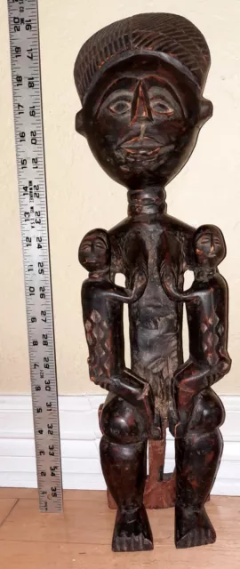 Beautiful Hand Carved African Nigeria Art Maternity Statue 20.5", Female breast.