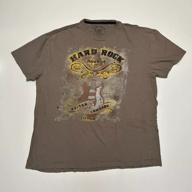 Hard Rock Guitar Company Las Vegas T-shirt Men's X Large Brown Gray Y2K Vintage