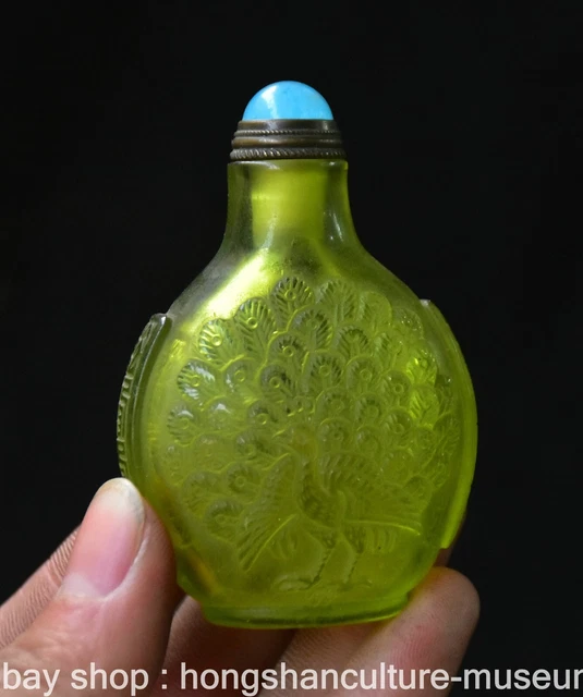 2.8" Old Chinese Glazed glaze Painting Dynasty Peacock Snuff box Snuff Bottle