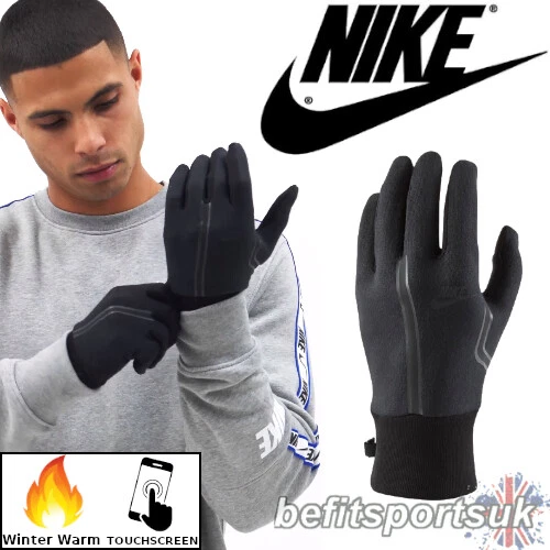 NIKE MENS WINTER Gloves Black Tech Fleece Thermal Warm Grip Touch