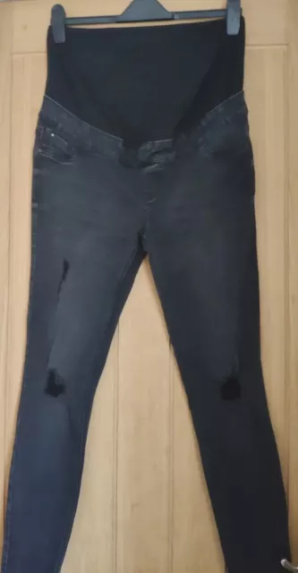 Nuevos pantalones vaqueros de maternidad negros rasgados sobre bump talla 12 nuevo aspecto