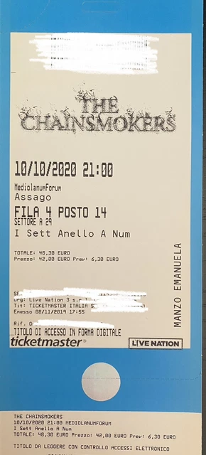Biglietti concerto The Chainsmokers Milano 11/11/2022