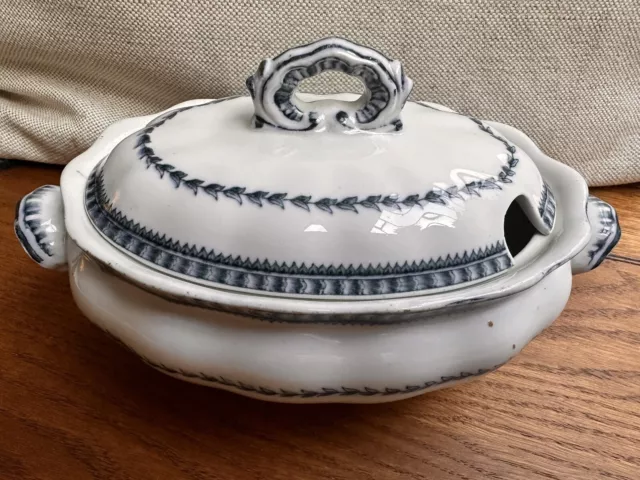 Antique Furnivals Small Soup /Sauce Tureen Dish In Blue & White