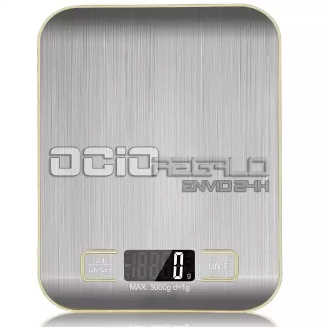 Bascula de Cocina Digital Electronica 5000g 5kg Pantalla LCD Retroiluminada Gris